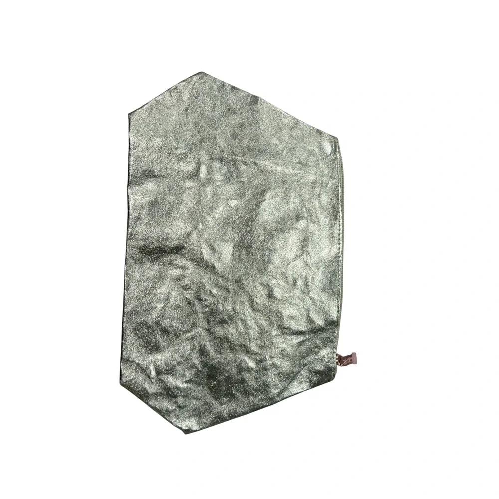 Clinique Green Metallic Textured Cosmetic Bag Pouch Clutch Zipper Easter Basket‎
